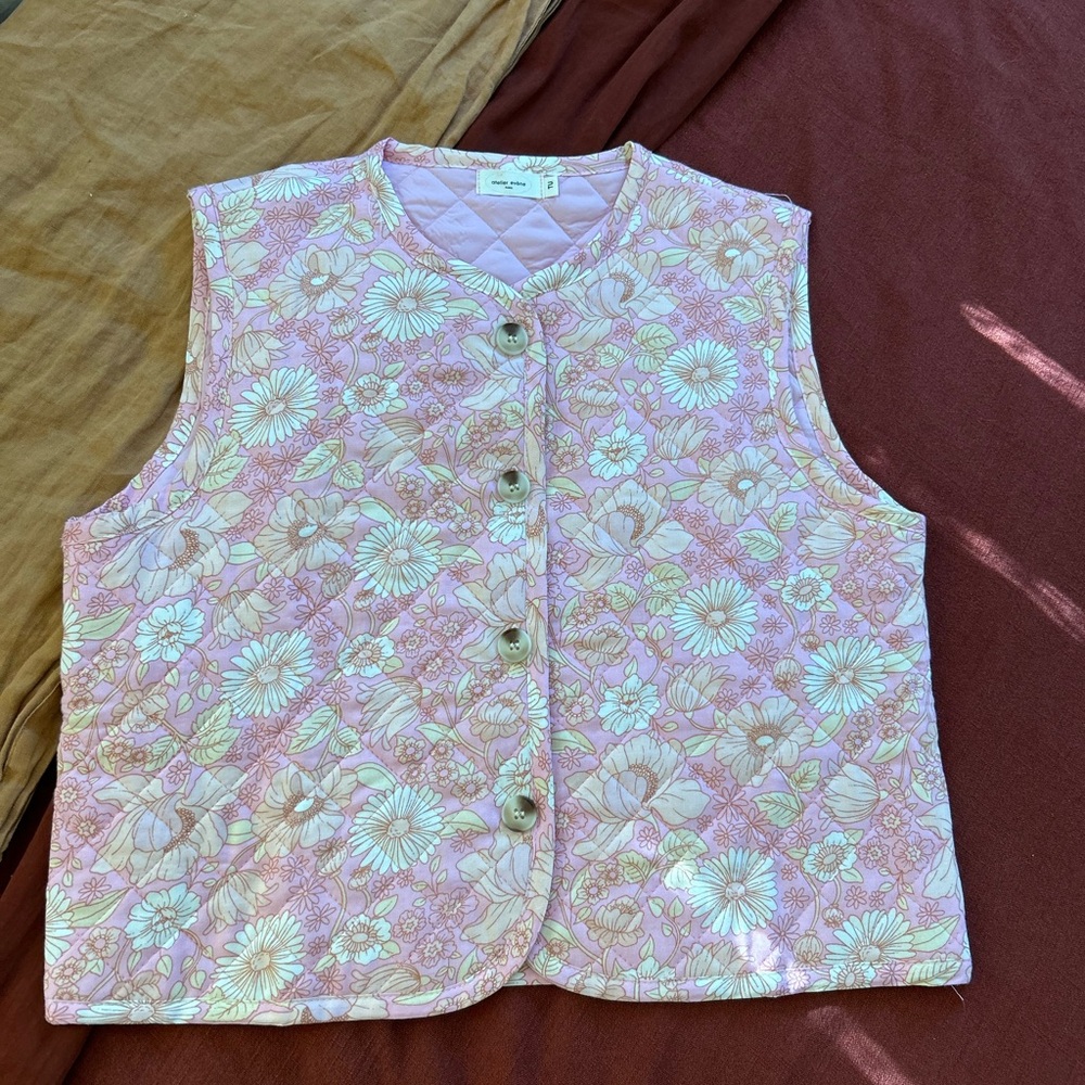 Atelier Evène Floral Pink Quilted Vest